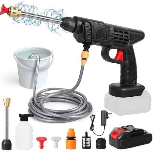 Pistolet pulvérisateur d'eau électrique sans fil, nettoyeur haute pression, portable, pistolet de lavage voiture et autres haute pression automatique, racole lave auto pour portes allées clôture – Image 3