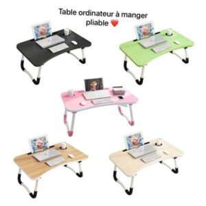 Table Pliable pour Ordinateur Portable, Plateau de Lit Multifonctionnel, Idéal pour Manger, Travailler