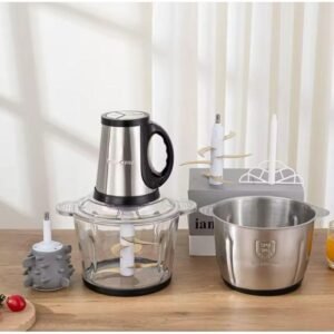 Hachoir électrique 3l 6 en 1 viande et légumes, éplucheur d’ail et batteuse mayonnaise avec 2 bols