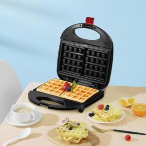 Gaufrier - Mini Gaufrier - Noir - 750W - Revêtement Antiadhésif - Poignée Isolée