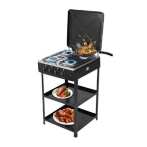 Cuisinière 4 feux brûleur s Blanc/Noir avec étagères