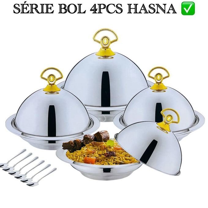 Serie de 4 bols HASNA avec couvercles en cloches en inox – Image 2