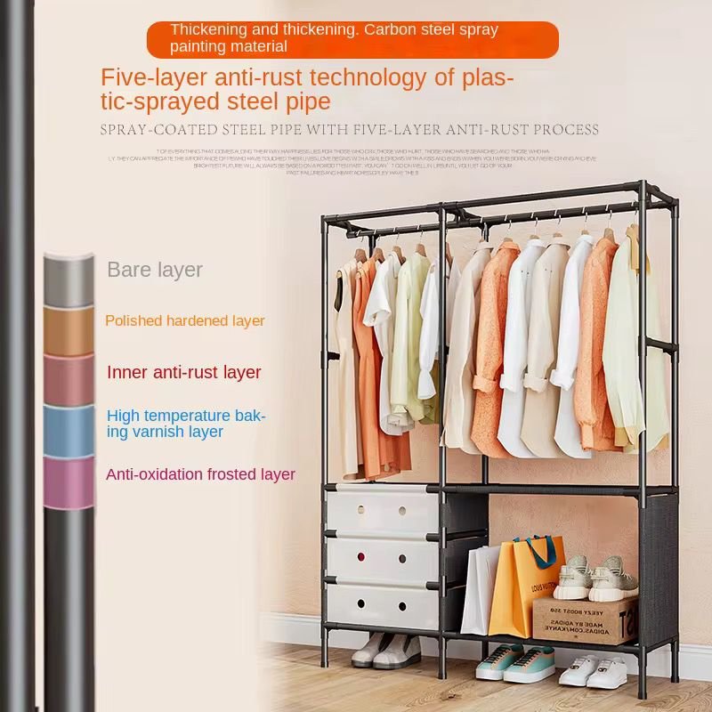 Portant à vêtements à 2 rangées Multicouche Anti-poussière pour ranger les vêtements 103x41x188 cm