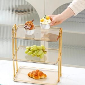 présentoir à gâteaux rectangulaire en acrylique transparent à trois niveaux