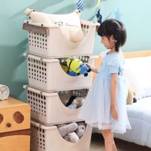 rangement en plastique empilable à 4 niveaux, idéal pour la cuisine ou la maison.